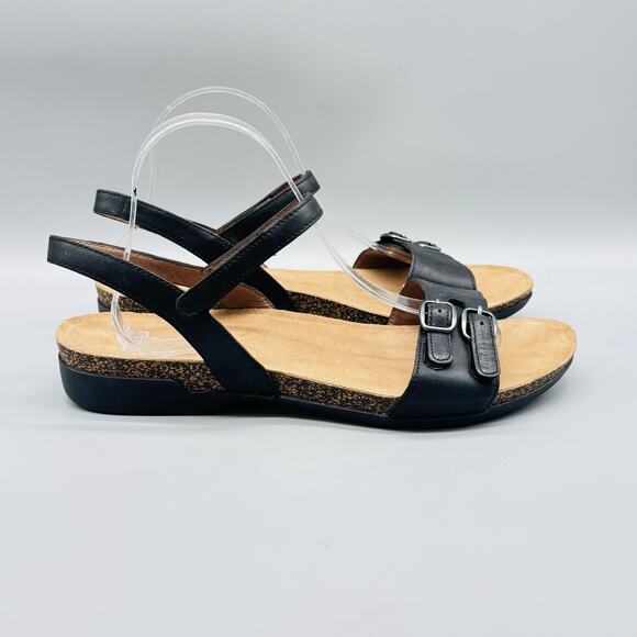 Dansko Sandals Womens 11.5 Black Leather Slingback Low Wedge Buckle Comfort - Picture 1 of 13